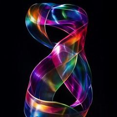 Naklejka premium A vibrant, colorful ribbon-like structure illuminated against a dark background, showcasing fluid motion and light.