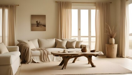 Fototapeta premium Gold coastal view interior design living room