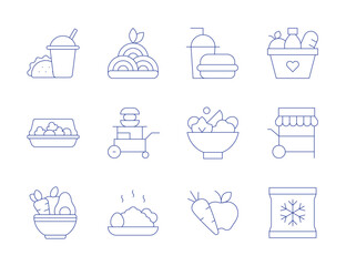 Food icons. Thin Line style, editable stroke. fast food, food, food basket, food stall, fried rice, frozen, healthy food, salad