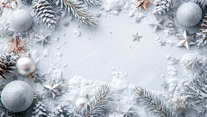 Christmas background with snow and Christmas decorations