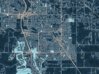 Painterly Style City Map of Brentwood  California, USA in a Blue Color Scheme.
