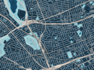 Painterly Style City Map of Briarwood  New York, USA in a Blue Color Scheme.