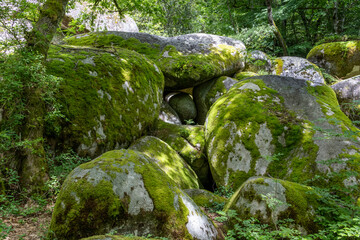 Rock formations at Chaos de la Balme next to the village of Lacrouzette in the Sidobre region....