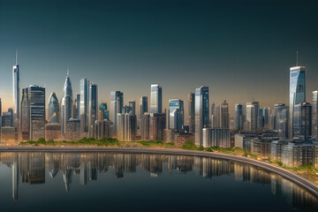 Fototapeta premium Cities on the banks of rivers and beautiful mountains, with buildings and houses.