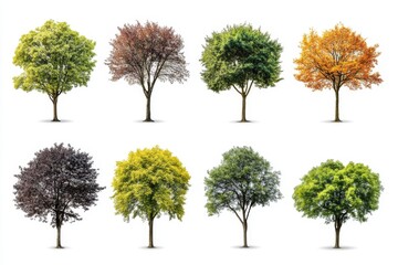 Collection of Trees in Different Seasons Isolated on White Background