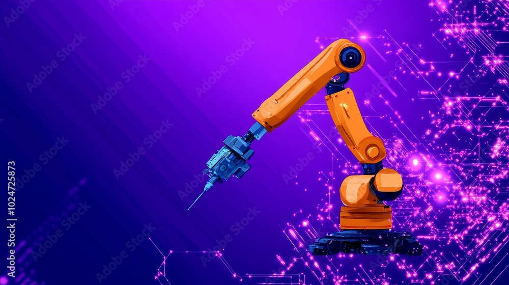 Poster robot graphic design, overlooking intelligent manufacturing, using a three color color scheme to sho