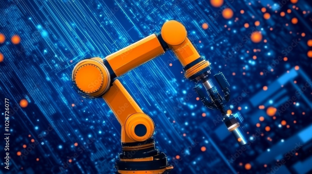 Poster robot graphic design, overlooking intelligent manufacturing, using a three color color scheme to sho