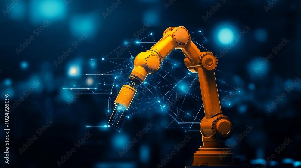 Poster robot graphic design, overlooking intelligent manufacturing, using a three color color scheme to sho