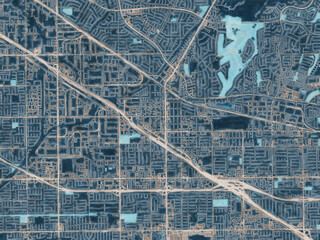 Painterly Style City Map of Buena Park  California, USA in a Blue Color Scheme.