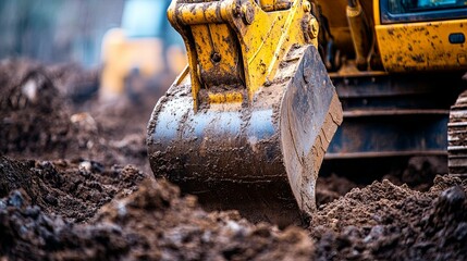 Close up of first step in house construction with excavator.
