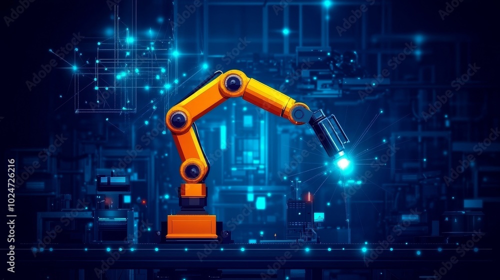Poster robot graphic design, overlooking intelligent manufacturing, using a three color color scheme to sho