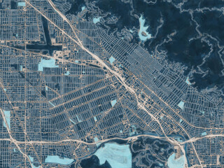 Painterly Style City Map of Burbank California, USA in a Blue Color Scheme.