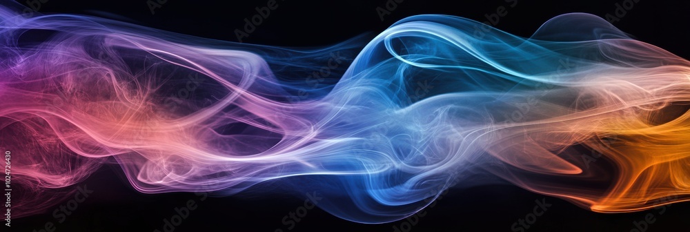 Poster vibrant multicolored smoke wave, a mesmerizing flow of colorful smoke creating an enchanting visual 