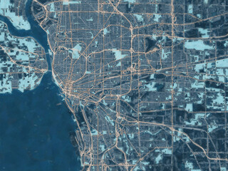 Painterly Style City Map of Buffalo New York, USA in a Blue Color Scheme.