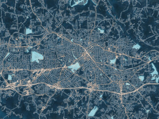 Painterly Style City Map of Burlington  North Carolina, USA in a Blue Color Scheme.