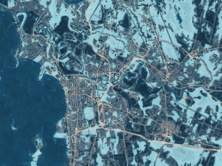 Painterly Style City Map of Burlington Vermont, USA in a Blue Color Scheme.