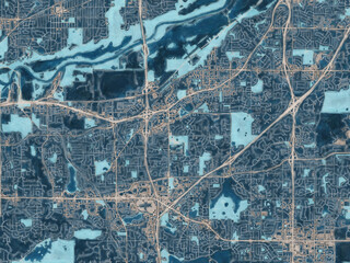 Painterly Style City Map of Burnsville  Minnesota, USA in a Blue Color Scheme.