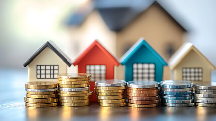 Investing in real estate with houses and coins symbolizes financial growth