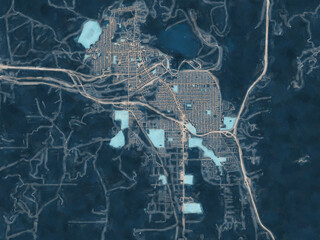 Painterly Style City Map of Butte Montana, USA in a Blue Color Scheme.