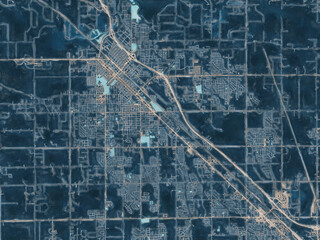 Painterly Style City Map of Caldwell Idaho, USA in a Blue Color Scheme.