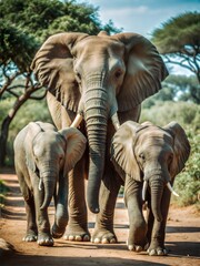 Fototapeta premium Two African Bush Elephants Walking
