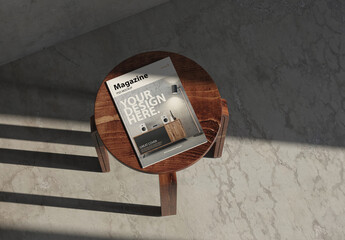 Magazine or book cover Mockup on wooden stool