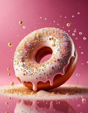 Illustration eines leckeren Donuts vor einem rosa Hintergrund dessen Oberfl&auml;che schmilzt und langsam heruntertropft