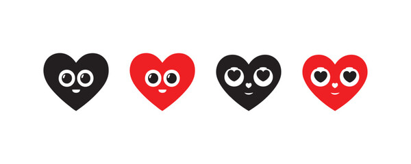 Heart Love Symbol icons set. Heart,love,romance valentine's day red heart.Red and black love icon Vector art. Solid and Outline Vector Hearts.Artistic red heart love symbols isolated editable vector