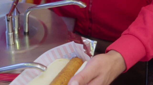 Deep Fried Frikandel Sausage cooked for a hot dog