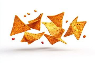 Flying Tortilla Chips  Mexican Snacks  Isolated on White