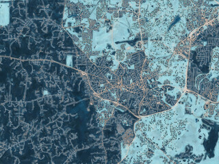 Painterly Style City Map of Chapel Hill  North Carolina, USA in a Blue Color Scheme.