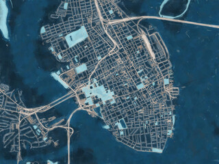 Obraz premium Painterly Style City Map of Charleston South Carolina, USA in a Blue Color Scheme.