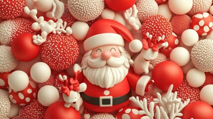 Santa Claus and reindeer, playful holiday theme, seamless pattern, 3D illustration,