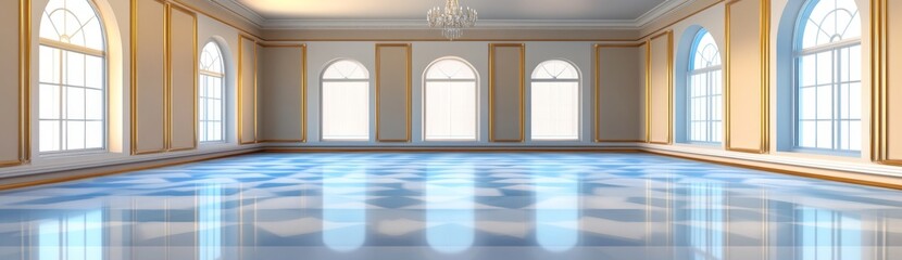 Fototapeta premium Elegant Ballroom With Blue And White Checkered Floor