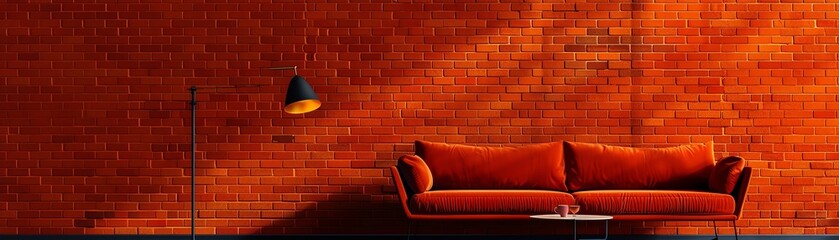 Naklejka premium Sofa against a brick wall, industrial decor, flat design illustration