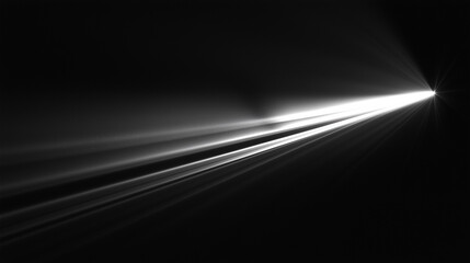 White light beam on a black background, with light from the side, a spotlight, and light streaks and rays