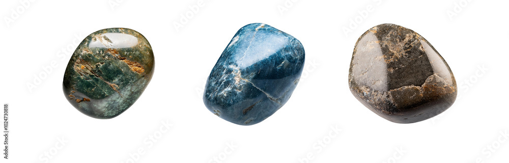 Aufkleber Three smooth, isolated stones with varying colors and patterns.