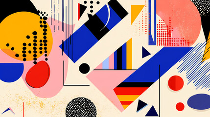 Obraz premium Geometric shapes and compositions inspired by Bauhaus or Memphis. Retro elements, geometric pattern for banners, posters, and leaflets. Geometric design background vector