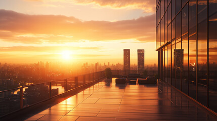 Obraz premium Urban Sunrise with City Skyline and Warm Glowing Light