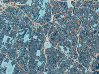 Painterly Style City Map of Clifton  New jersey, USA in a Blue Color Scheme.