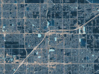 Painterly Style City Map of Clovis California, USA in a Blue Color Scheme.