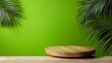 Obraz premium Abstract Green Background With Wooden Podium