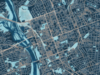 Obraz premium Painterly Style City Map of Columbia Center South Carolina, USA in a Blue Color Scheme.