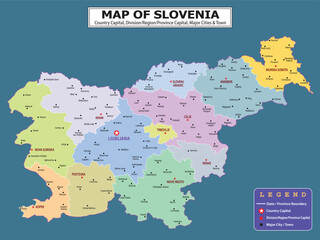European Country Geography Political map. Political map of country with capital, province or state capital, major cities and town.