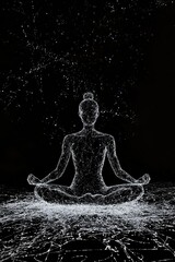 Obraz premium A person meditating in a lotus position on a white mat, in a white scribble style.