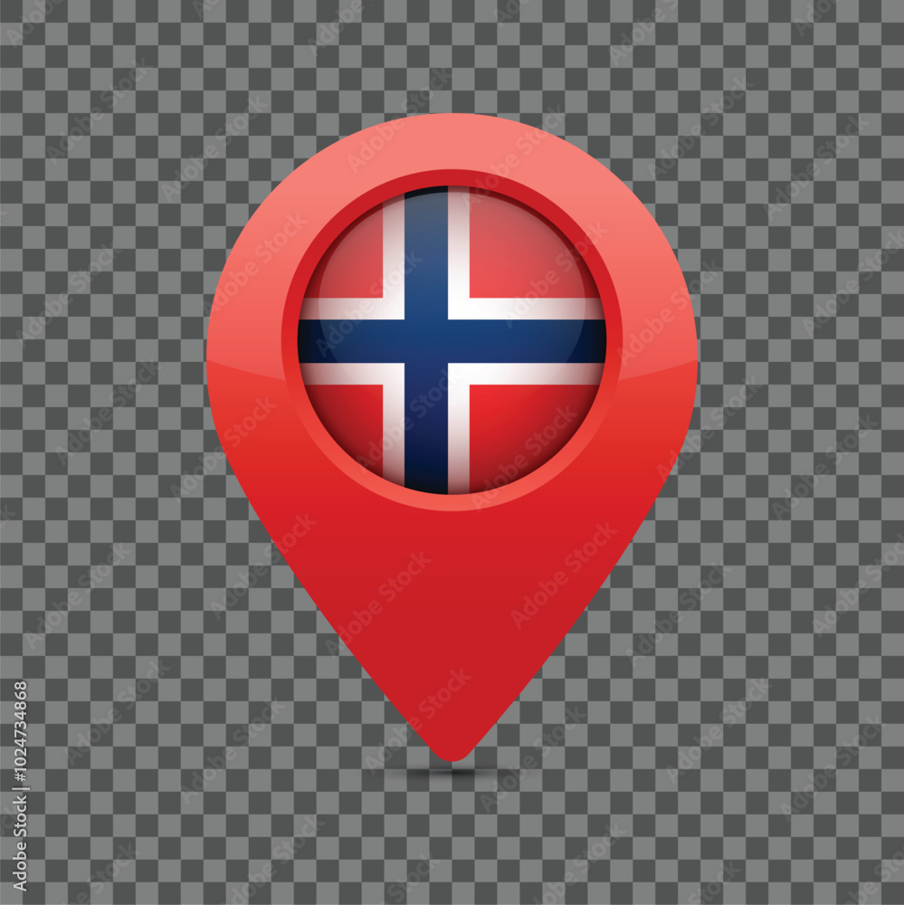 Poster norwegian flag pin for maps and navigation systems to mark current location. user interface icon des