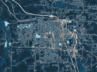 Painterly Style City Map of Conway  Arkansas, USA in a Blue Color Scheme.