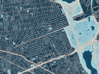 Painterly Style City Map of Corona  New York, USA in a Blue Color Scheme.