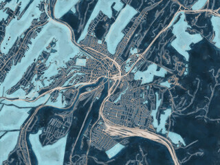 Painterly Style City Map of Cumberland Maryland, USA in a Blue Color Scheme.