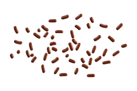 Flying falling chocolate sprinkles isolated on transparent or white background, png